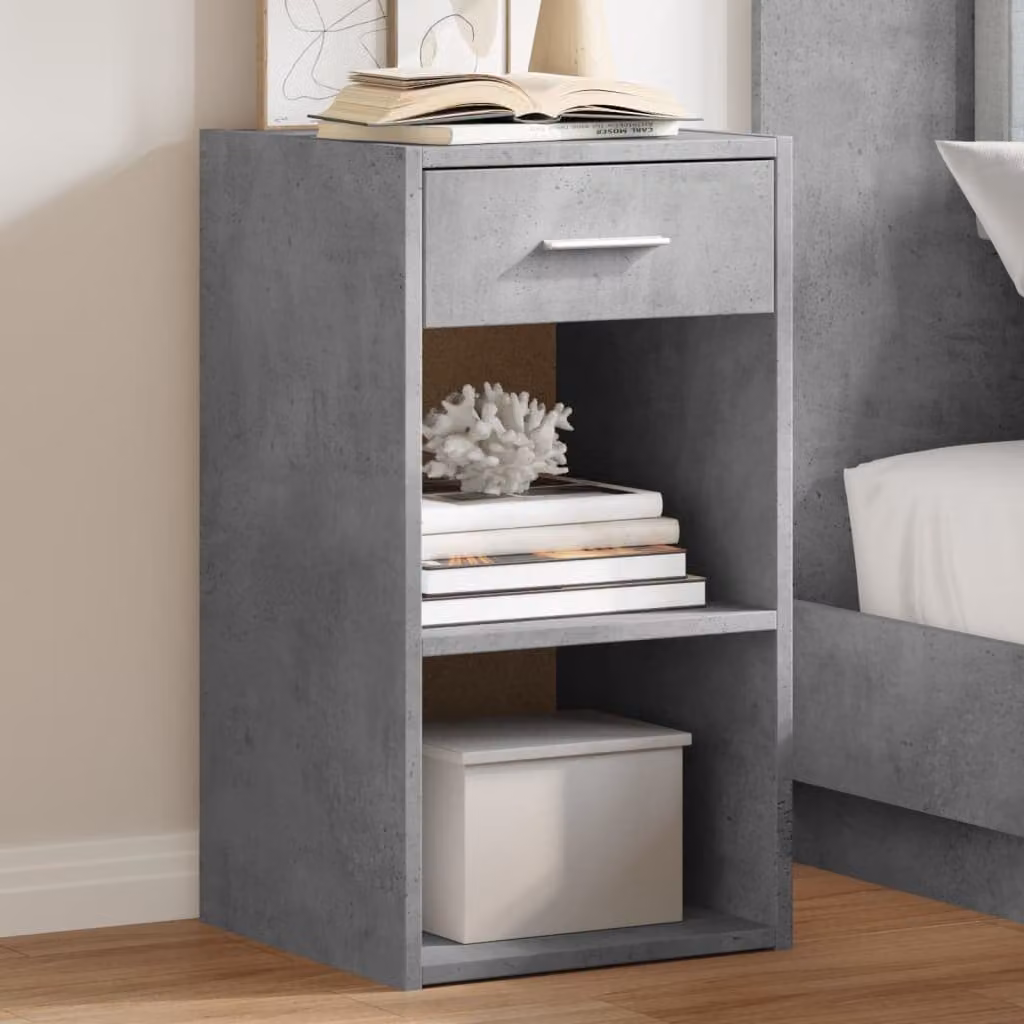 Set di 2 comodini vidaXL moderni in legno multistrato e MDF, colore grigio cemento, L 35 cm x P 34 cm x H 65 cm, modello da appendere alla parete