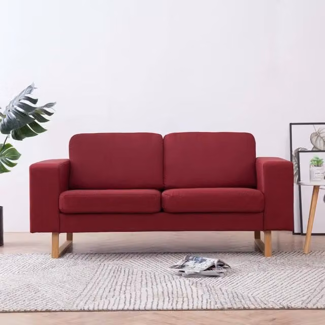 Divano a 2 posti moderno vidaXL in tessuto rosso con cuscini inclusi e coperture rimovibili