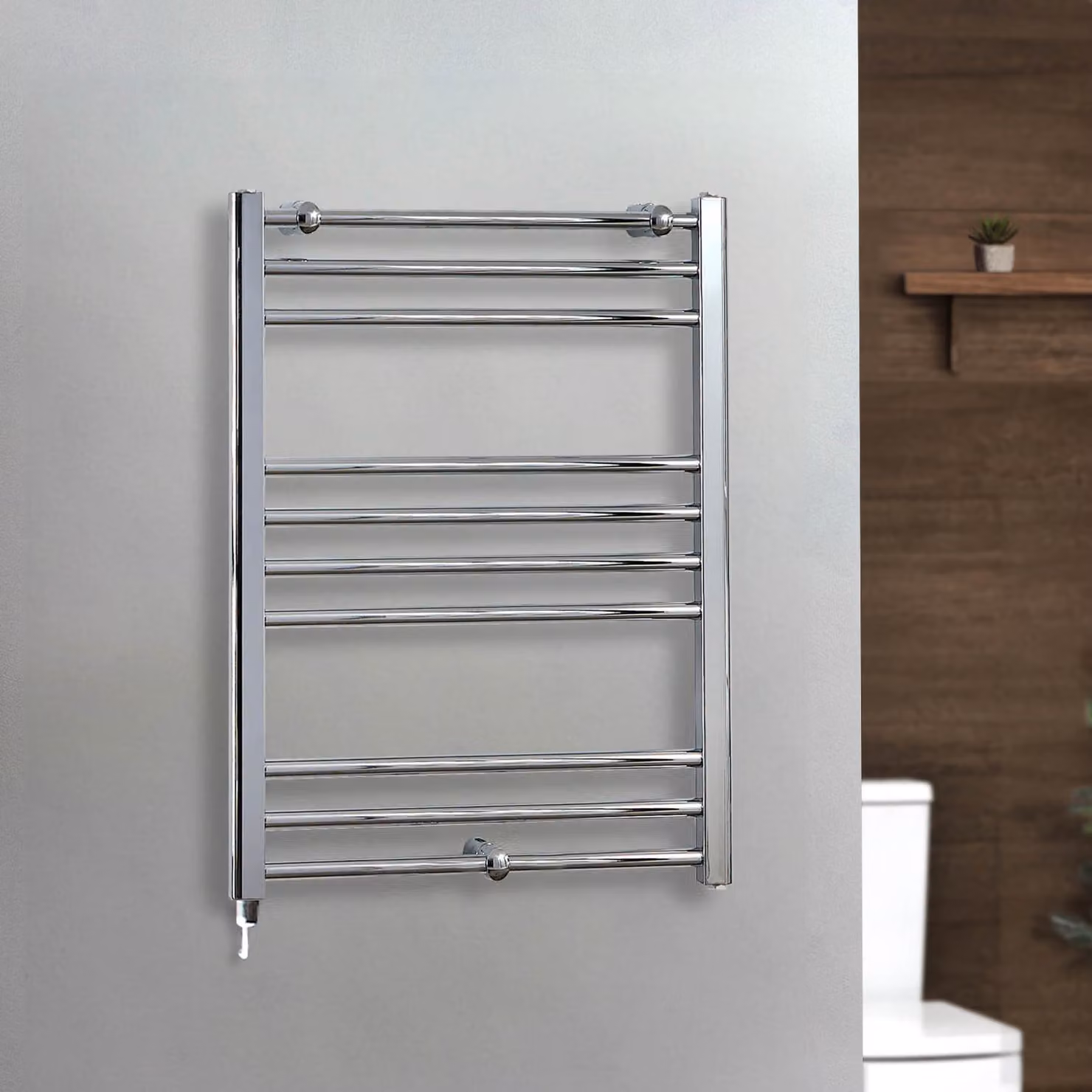 Scaldasalviette Elettrico Diritto Cromato - 800mm x 600mm  - con Elemento Semplice con Presa Elettrica - Kent - ECOSO by Hudson Reed