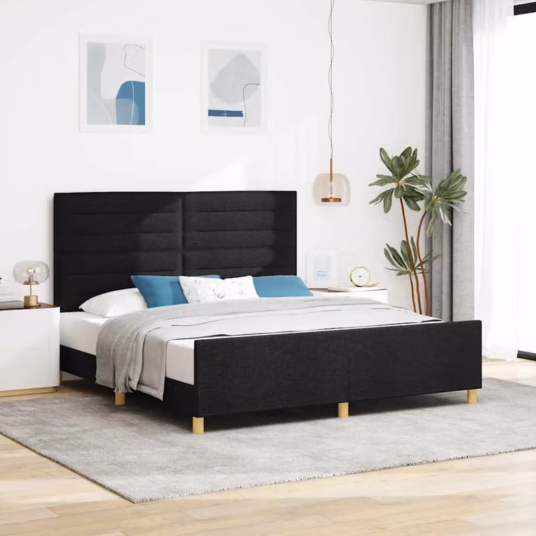 vidaXL Struttura del letto con testiera in tessuto nero L: 180 cm, P: 200 cm, H: 128 cm