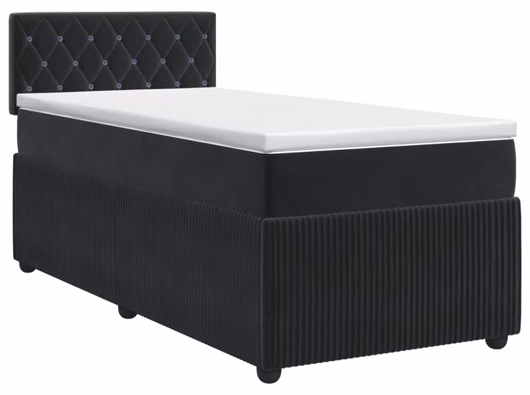 Letto a molle con materasso nero 90 x 200 cm in velluto