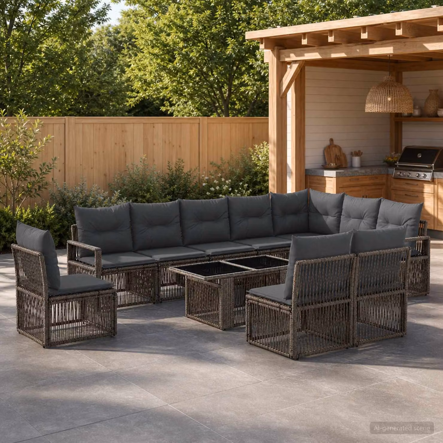 Set Divano da Giardino vidaXL 11 pz in Polyrattan Grigio e Antracite con Tavolino e Cuscini