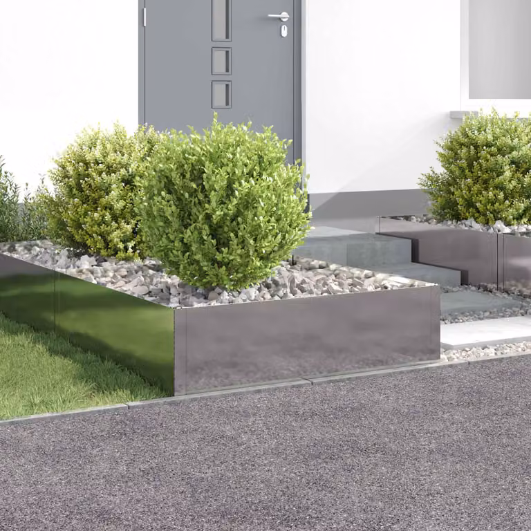 Set di 4 bordure per prato vidaXL in acciaio color argento, L/P/H: 100 x 100 x 35 cm