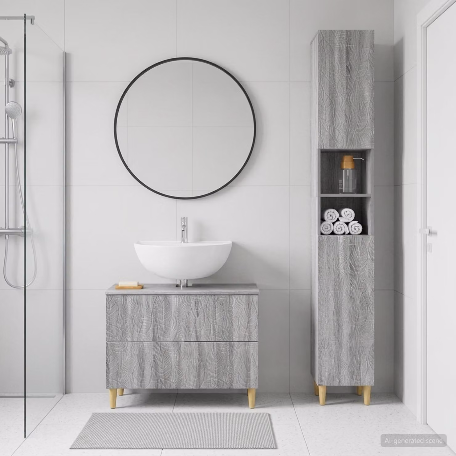 Set di 2 mobili da bagno moderni vidaXL DELFT in legno grigio con pensile e mobile lavabo
