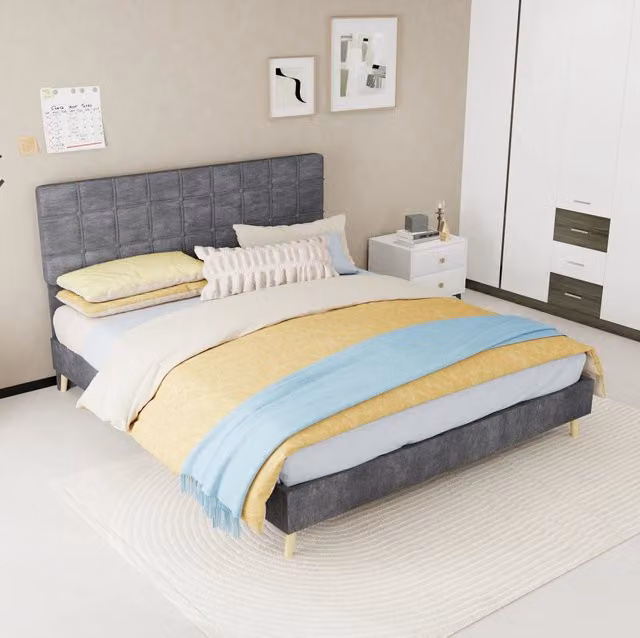 Letto matrimoniale 160x200 cm grigio in velluto con testiera trapuntata