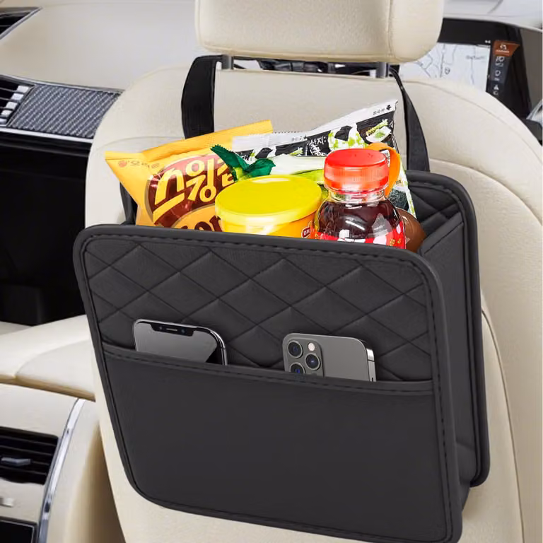 Organizzatore per auto, da posizionare sul sedile posteriore, borsa impermeabile in ecopelle per bevande e snack