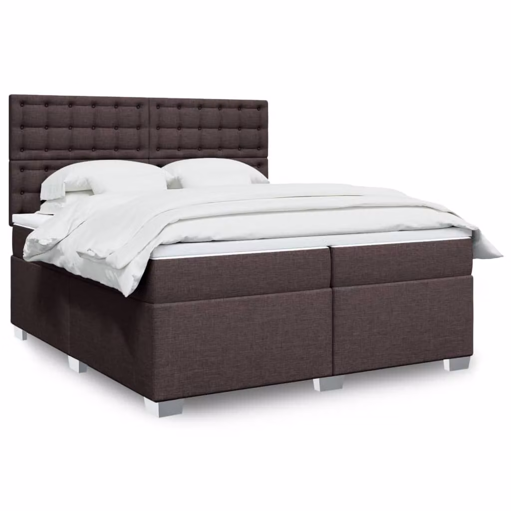 vidaXL Giroletto a Molle con Materasso Ibrido in Tessuto Marrone e Bianco L/P: 200 x 200 cm – 1