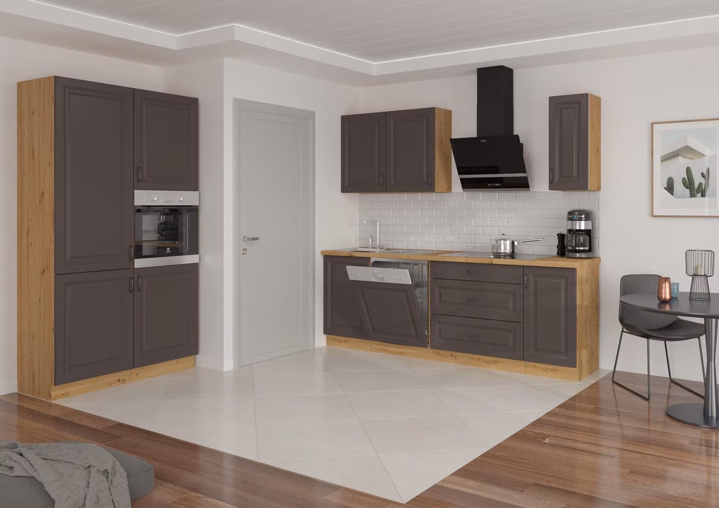 Cucina Stilo Grigio + Rovere Artisan 230 + 120, angolo cottura, blocco cucina, cucina componibile