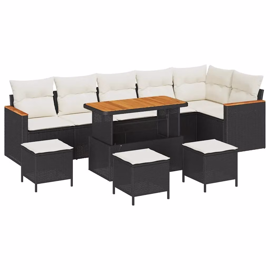 Set Divano da Giardino vidaXL 10 Pezzi in Polyrattan Nero e Beige con Cuscini e Tavolino – 2
