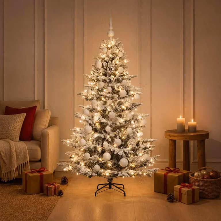 Albero di Natale artificiale con decorazioni natalizie, altezza 150 cm, 150 luci LED