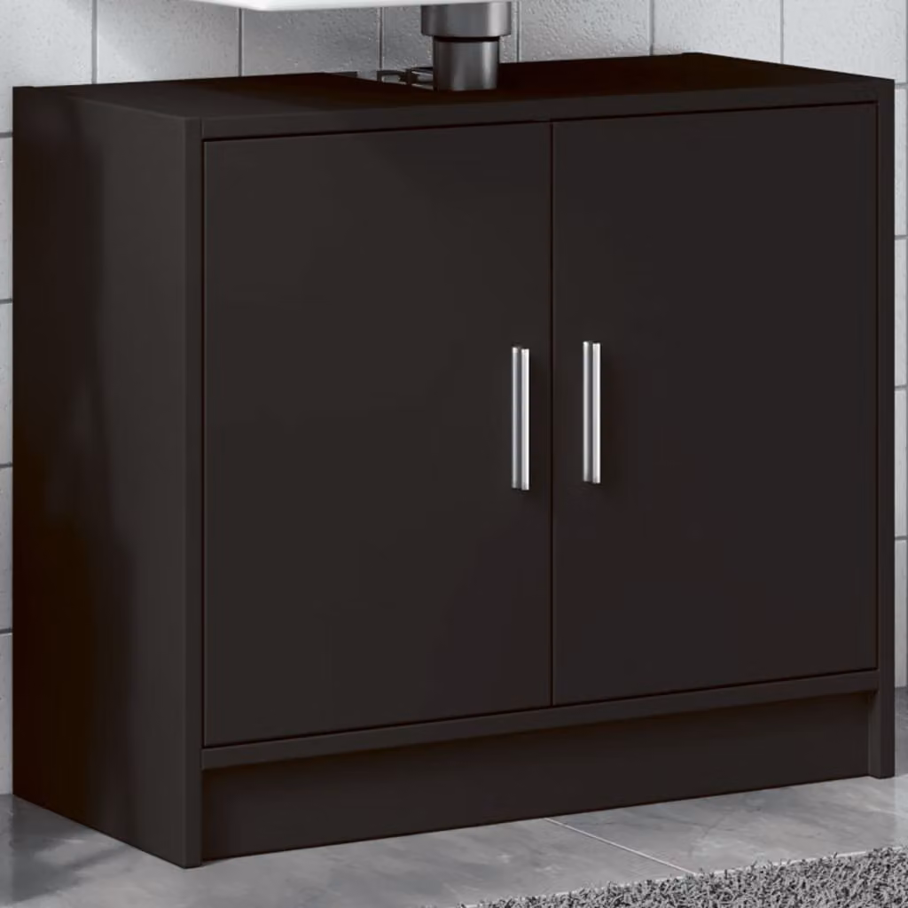 Mobile Lavabo vidaXL Nero Opaco con Ante a Battente in MDF, L: 63 cm, P: 29 cm, H: 55 cm