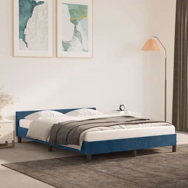 Struttura Letto Design Mania in Velluto Blu Scuro L/P/H: 140 x 200 cm