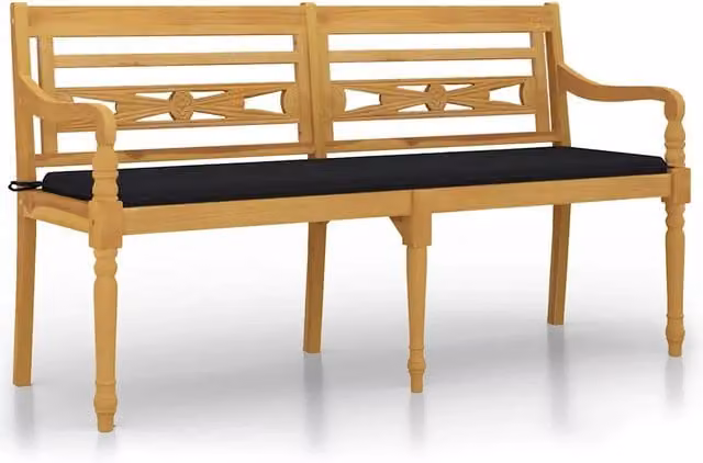 Panca da Giardino | Panchina Batavia con Cuscino Nero 150 cm Legno Massello Teak