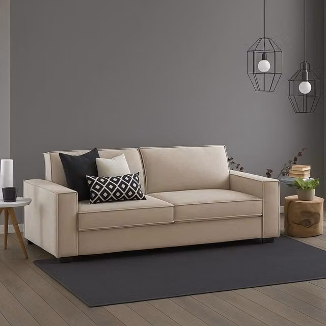 Divano a 2 posti Ayramah TALAMO ITALIA in tessuto beige con braccioli slim, L: 180 cm, H: 90 cm, P: 45 cm