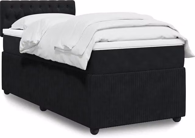 Letto moderno vidaXL con materasso ibrido e base in velluto nero, dotato di illuminazione sottostante e porta di ricarica USB, L/P: 90 x 200 cm