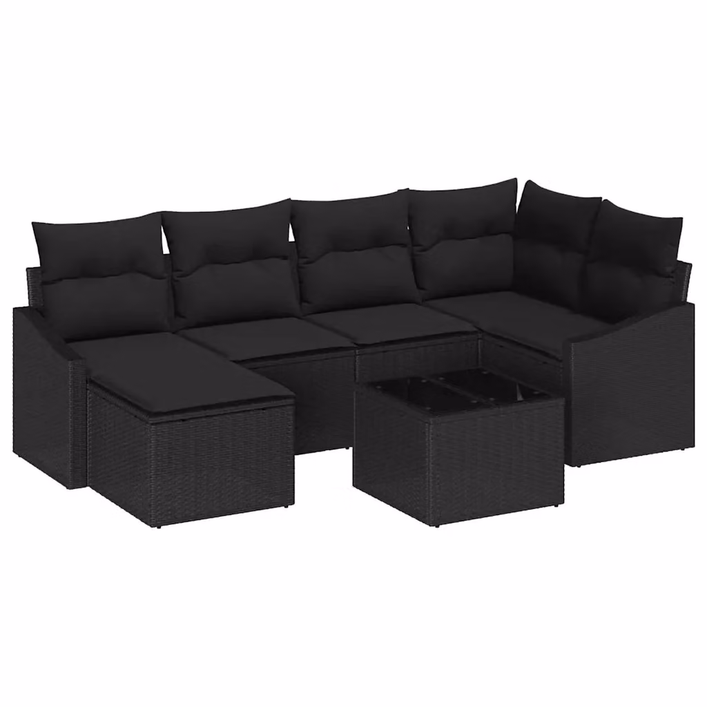 Set da pranzo per giardino e terrazzo vidaXL in rattan nero con 7 pezzi e cuscini – 2