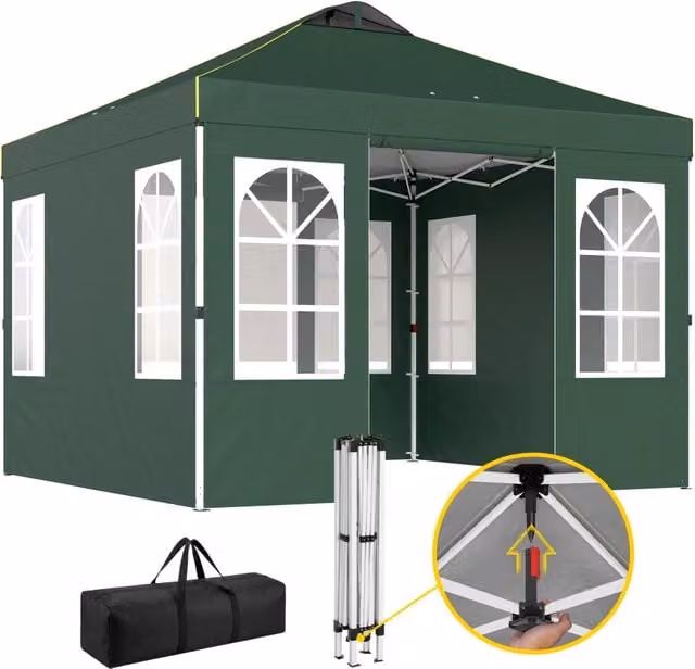 Tenda da Giardino Pieghevole Minimal Verde con Pareti e Protezione UPF 50+