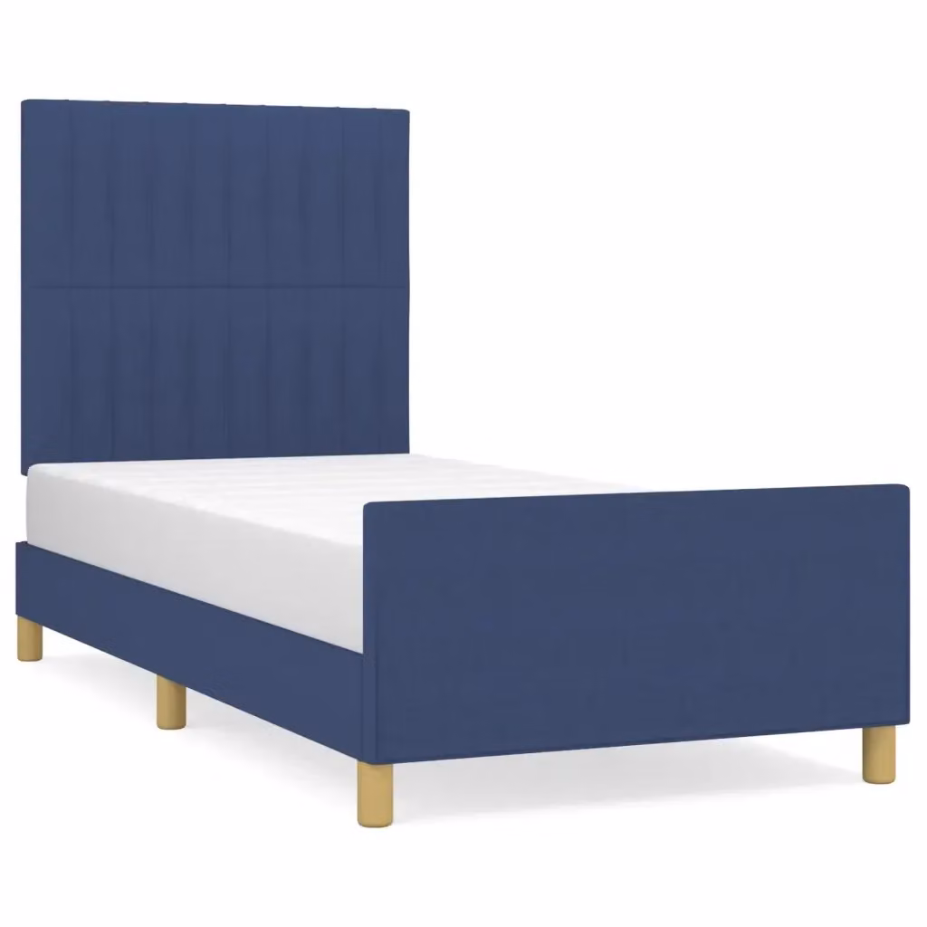 vidaXL Giroletto senza Materasso Blu in Tessuto con Struttura in Legno di Larice L/P/H: 90 x 200 x 128 cm – 2