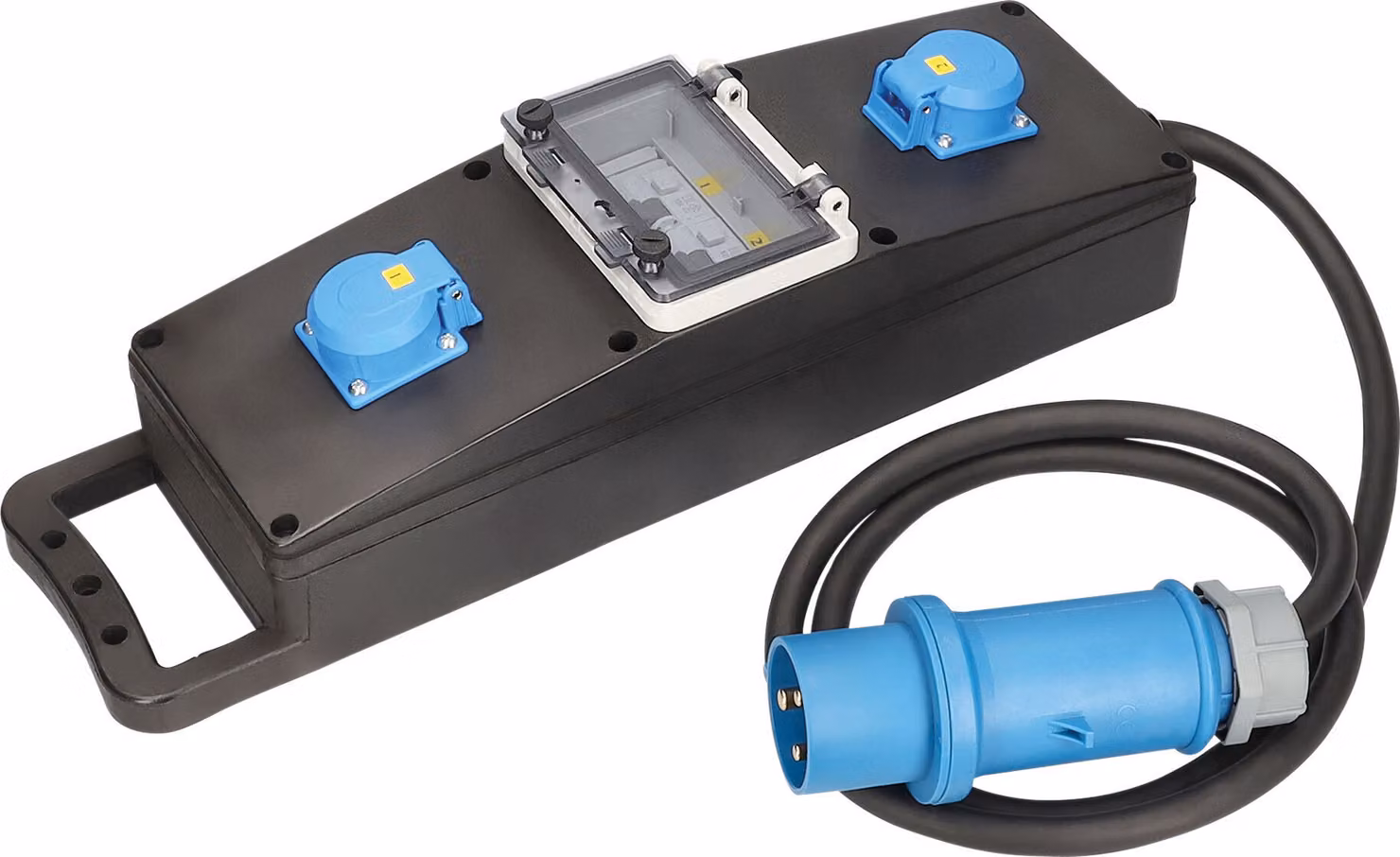 as-Schwabe: distributore di corrente in gomma piena CEE 230 V 32 A 3G6 su 2 prese Schuko 230 V 16 A IP44