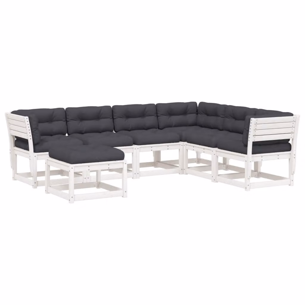 Set Salotto Giardino 7pz con Cuscini Bianco Legno Massello Pino