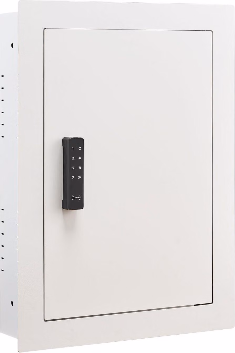 Cassaforte da parete da 0,83 piedi quadrati, cassaforte da parete nascosta a 3 livelli con password, chiave e manopola girevole, scatola da incasso in acciaio laminato a freddo Q235 con ripiani regolabili e fori di montaggio per denaro, gioielli, passapor