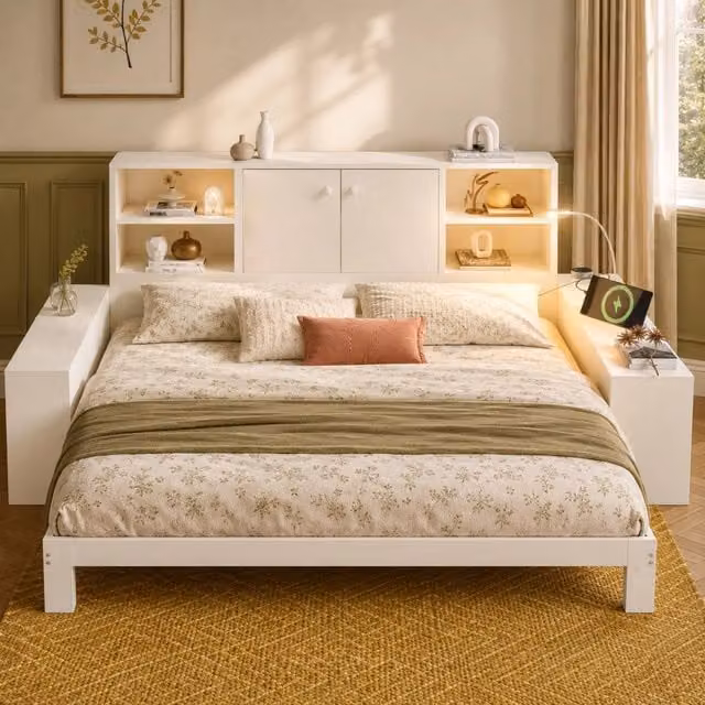 Letto contenitore 90x200 cm con letto estraibile, doppie ante e porte USB/USB-C, letto matrimoniale salvaspazio, Bianco