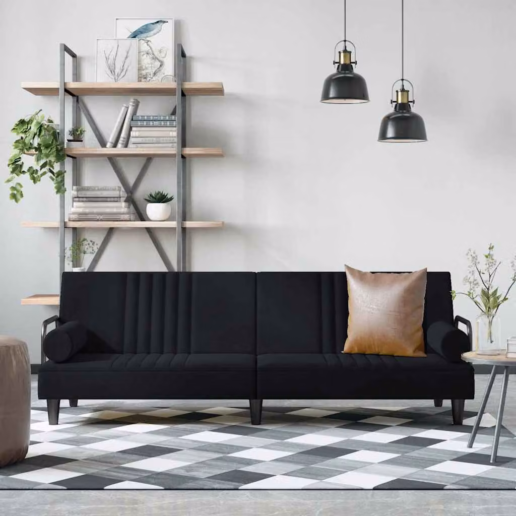 vidaXL Divano Letto Moderno con Braccioli in Velluto Nero
