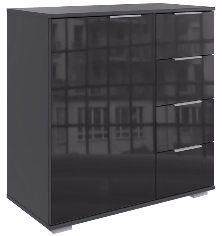Credenza Easy Plus 82cm 82x41x83cm colore selezionabile, vetro grafite/nero