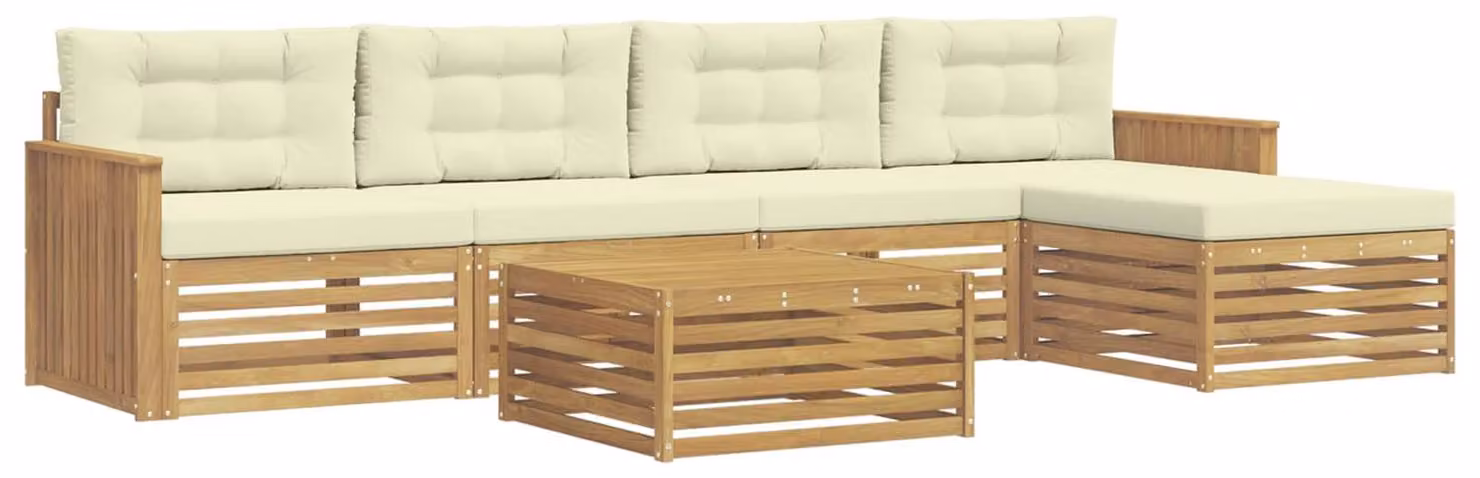 Set di divani da esterno, 6 pezzi, bianco e crema