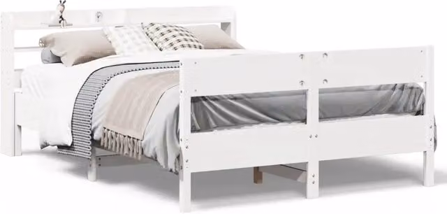 Letto matrimoniale | Letto per adulti | Letto senza Materasso Bianco 135x190 cm Legno Massello di Pino