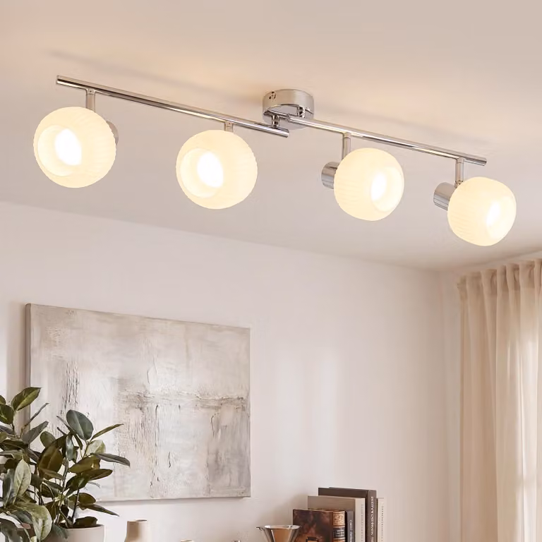 ZMH Lampada da soffitto Faretto da soffitto per interni Lampada da soffitto bianca 4 fiamme Faretto in vetro Paralume ruotabile Faretto vintage E14 Senza centro luce