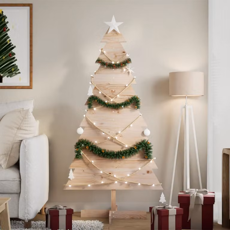 Albero di Natale decorativo in legno rustico vidaXL, colore marrone e beige, Altezza: 150 cm