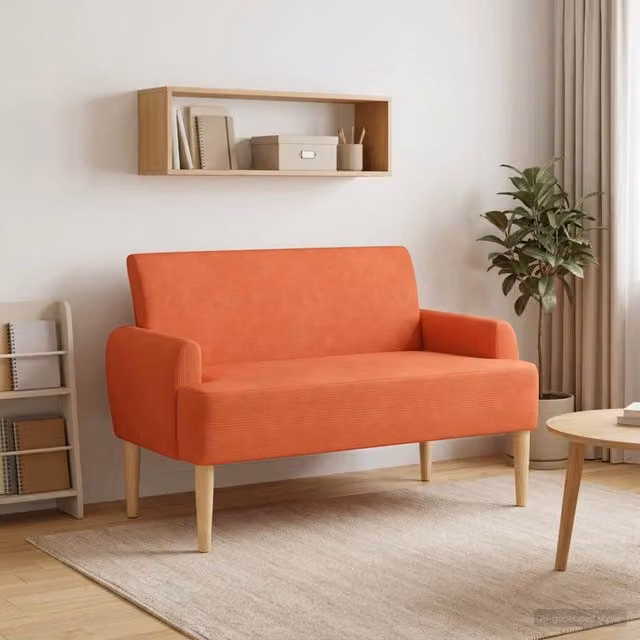 Loveseat moderno vidaXL con bottoni imbottiti in tessuto Rosso Arancio L: 116 cm, P: 67 cm, H: 81 cm – 1