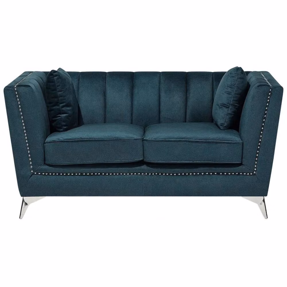 Divano a 2 posti BELIANI in velluto blu petrolio con trapuntatura a chiodi e cuscini inclusi L: 160 cm, P: 77 cm, H: 80 cm – 2