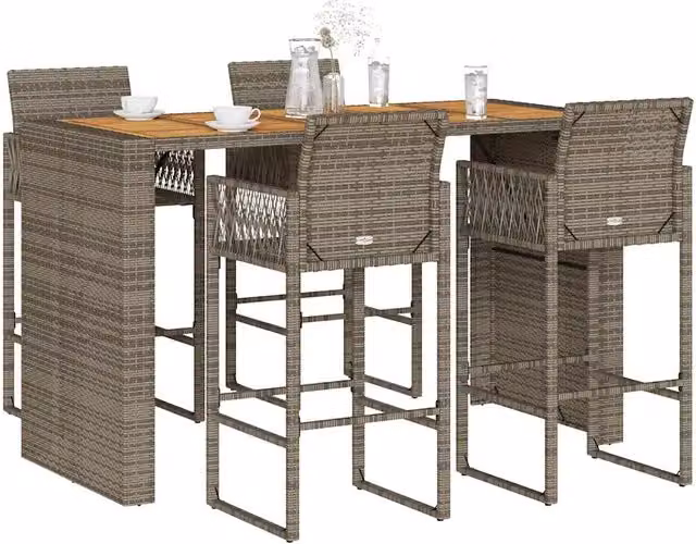 Set Bar da Giardino 5pz senza Cuscini Nero in Polyrattan Acacia 3328893