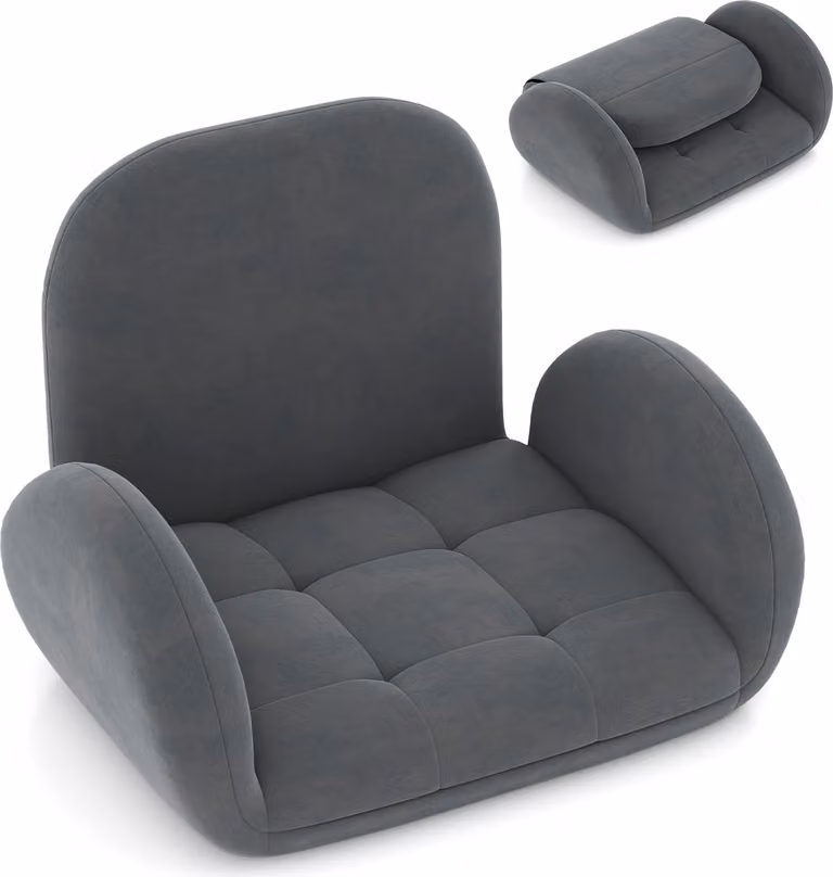 Sedia da terra COSTWAY con schienale e braccioli regolabili, divano pieghevole Bonden con sedile imbottito, sedia da meditazione, sedia relax grigio