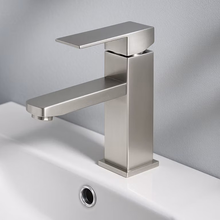 Miscelatore monocomando per lavabo, finitura spazzolata, acciaio inossidabile, a risparmio idrico
