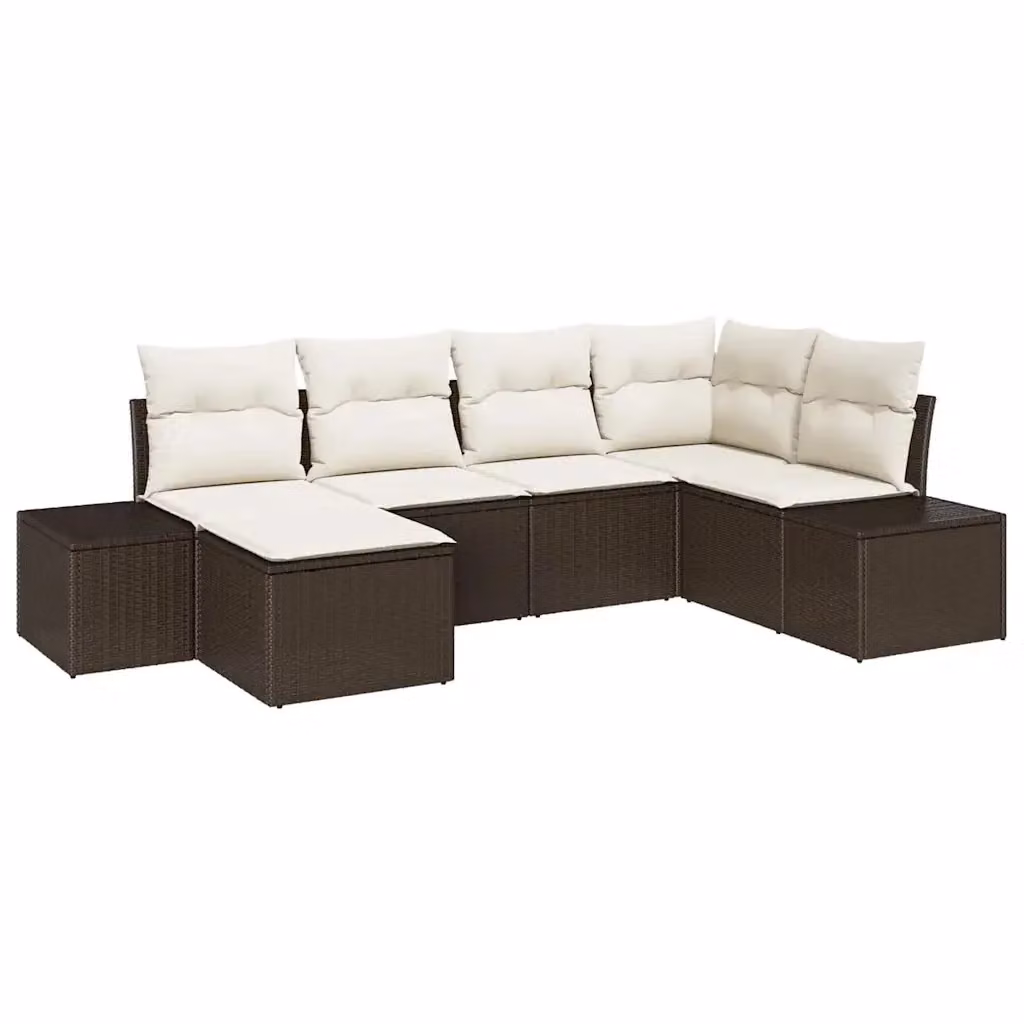 Set Divano da Giardino a L vidaXL 6 pz Marrone e Beige con Ottoman e Cuscini in Polyrattan e Acciaio – 2