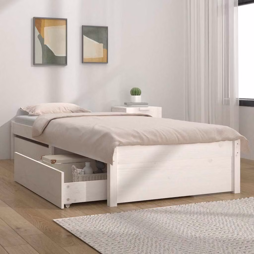 vidaXL Giroletto in Legno di Pino Bianco con Cassetti L/P/H: 80 x 190 x 31 cm – 1