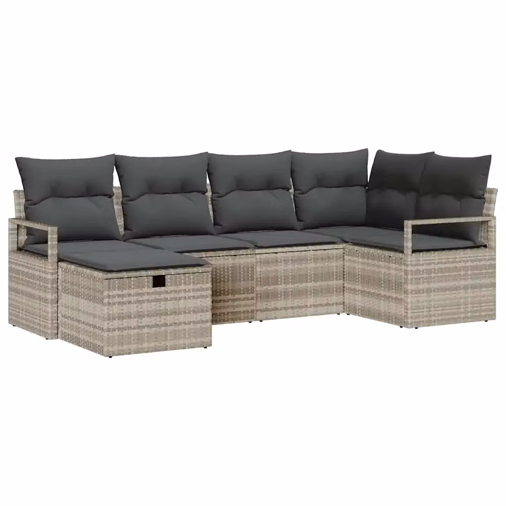 Set di divani da giardino vidaXL a 6 posti in rattan con cuscini, colore grigio – 2