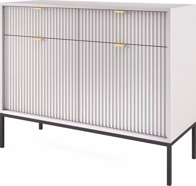 Cassettiera: 2 cassetti, 2 ante, grigio, nero, 104 x 83 x 39 cm, maniglie dorate