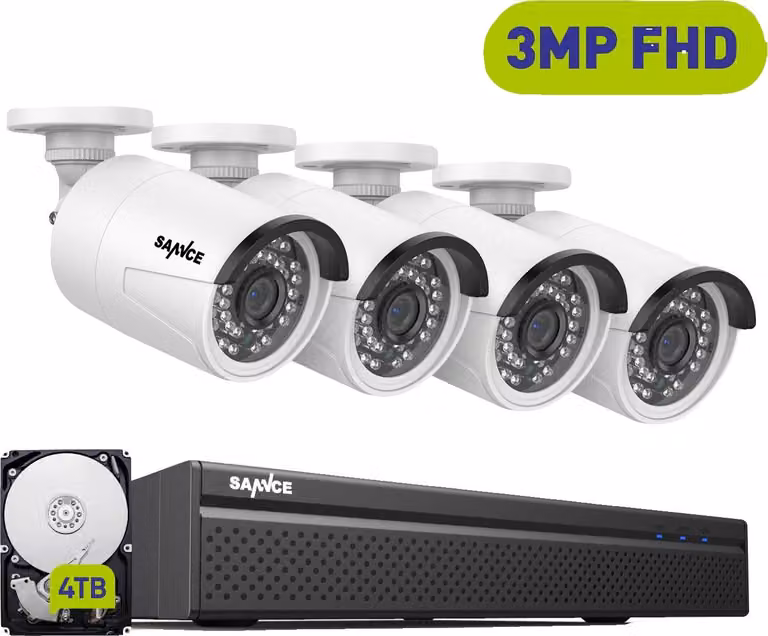 Sistema di sicurezza CCTV, risoluzione 3MP, facile configurazione PoE, 4pcs 4TB