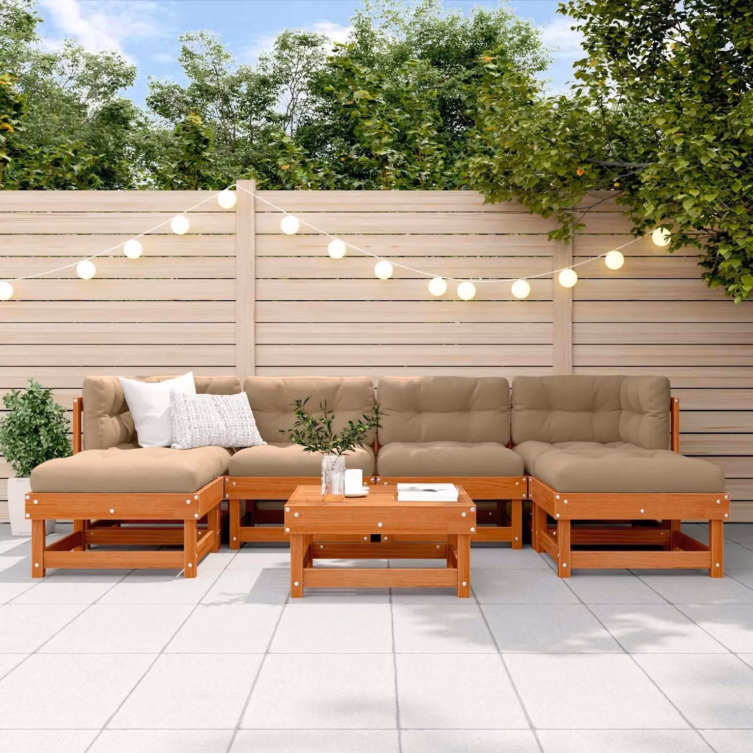 Maison Exclusive - Set da lounge per giardino, 7 pezzi, color marrone cera, legno di pino massello