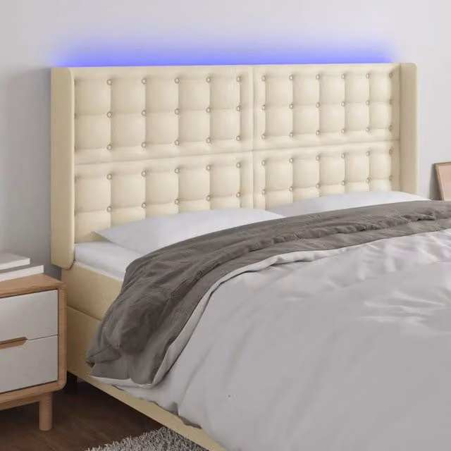 Testiera per letto con illuminazione LED e porta di ricarica USB vidaXL in similpelle beige L: 203 cm, P: 16 cm, H: 118/128 cm