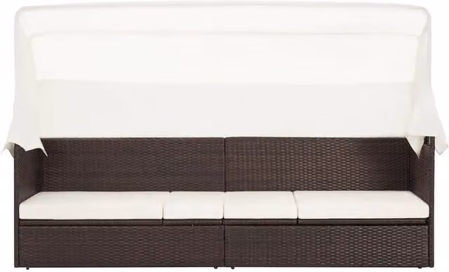 Divano da Giardino con Tettoia-Sofa da Giardino-Divano da esterno in Polyrattan Marrone