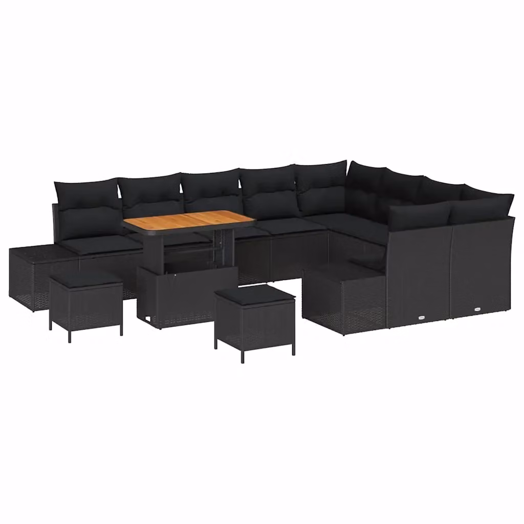 Set Divano da Giardino vidaXL a forma a U con 12 pezzi, Nero, con Cuscini e Tavolino da Caffè in Rattan e Acciaio – 2