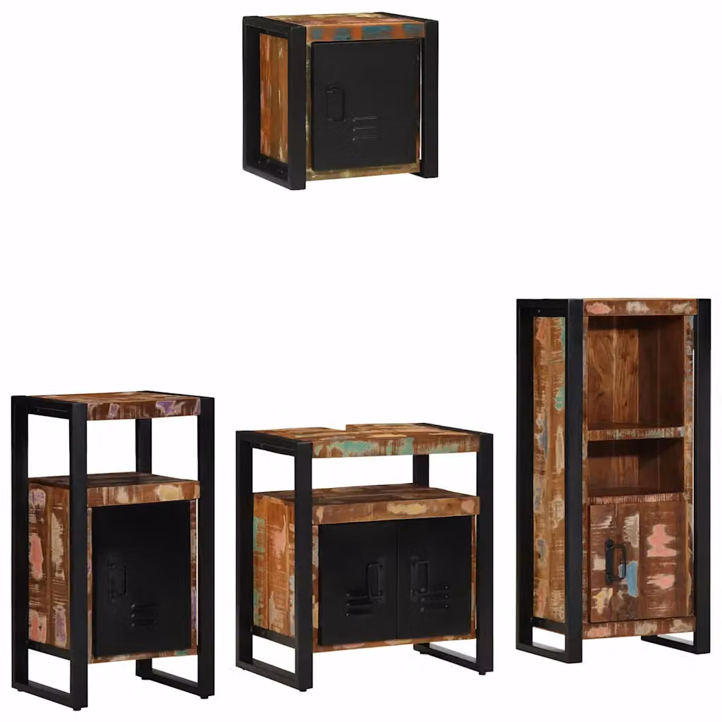 vidaXL Mobile Armadio da Bagno Moderno in Legno e Metallo Multicolore e Nero con Ante a Cerniera e Ripiani Interni