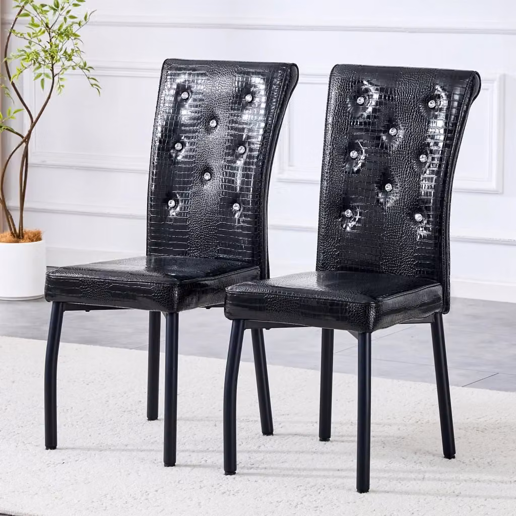 Set di 2 sedie da pranzo vintage WISHDOR in ecopelle nera con effetto animal print e finitura lucida – 2