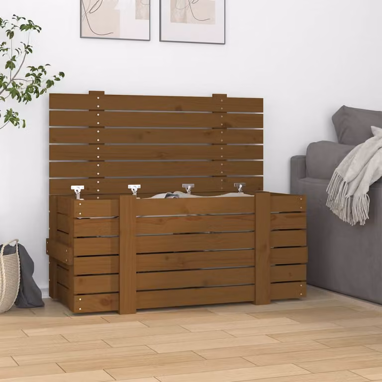 Contenitore portaoggetti vidaXL in legno massello di pino color marrone ambra L: 91 cm, P: 40,5 cm, H: 42 cm