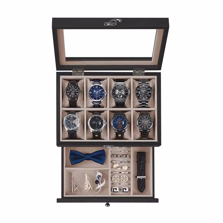 Scatola Porta Orologi Porta Gioielli Marrone | SONGMICS, Nero Ebano